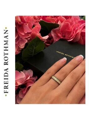Freida Rothman 925 Sterling Silver Two-Tone Gold & Rhodium Pavé Band Ring